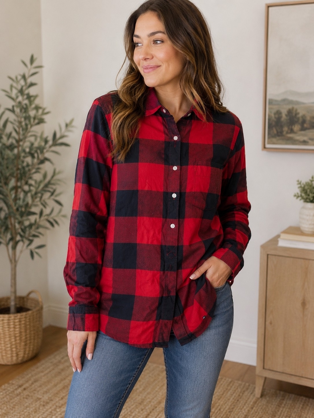 ❤️ Tommy Hilfiger Red & Black Buffalo Plaid Flannel — Size Small